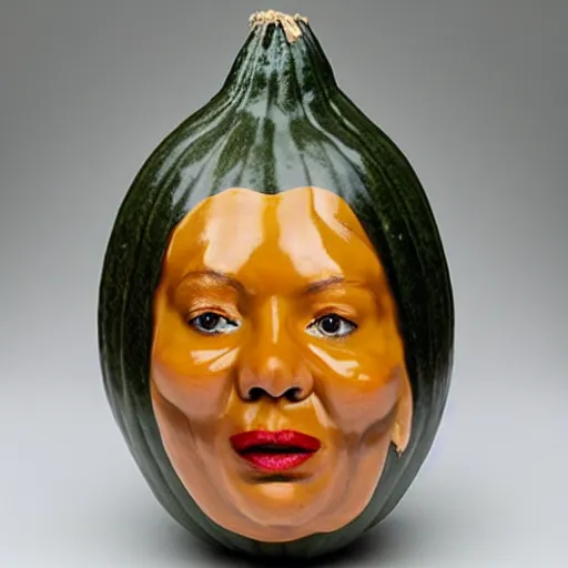 Image similar to gourd with face of amber heard hybrid intercross mix as a gourd