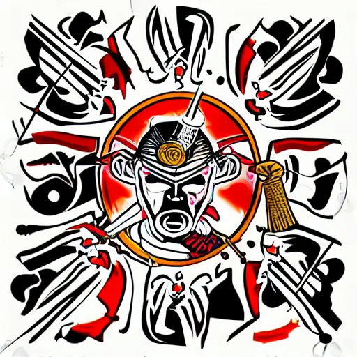 Prompt: samurai fighting, sticker, highly detailed, colorful, illustration, smooth and clean vector curves, no jagged lines, vector art, smooth