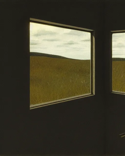 Prompt: two, in the void, by the mirror, station, alex colville, otto mueller, stephen conroy, andrew newell wyeth, daniel maidman octane rendering