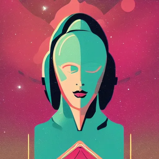 Image similar to art deco of a space woman, teal palette, random, modern, adult sci-fi novel cover