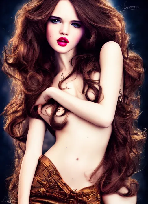 Prompt: a gorgeous female with long brown hair, photo by ellen von unwerth, realistic, full body shot, wide angle, sharp focus, 8 k high definition, insanely detailed, intricate, elegant, art by stanley lau and artgerm, floating embers