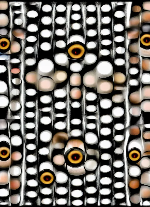 Prompt: side by side, faces, human eyes!, black centered dot pupil, circle iris, happy smiling human eyes, round iris, eyelashes, tired half closed, advanced art, art styles mix, from wikipedia, eye relections, hd macro photographs, montage of grid shapes