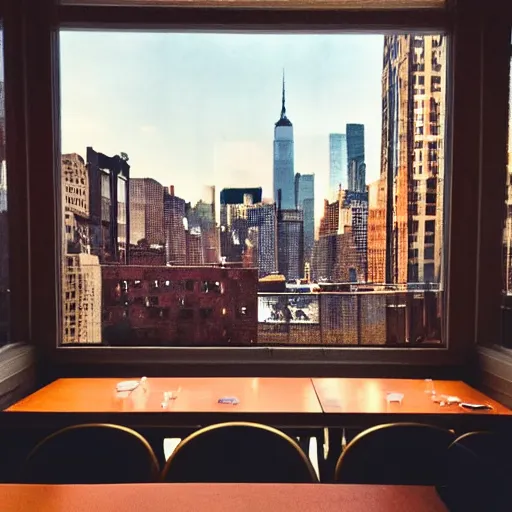 Prompt: award winning photo by Saul Leiter of an insanely insanely perfect high-quality new york from an insanely perfect high-quality restaurant through an insanely perfect high-quality window