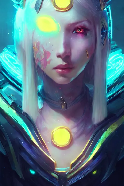 Prompt: lux from league of legends, cyberpunk futuristic neon. yellow glowing eyes, decorated with traditional japanese ornaments by ismail inceoglu dragan bibin hans thoma greg rutkowski alexandros pyromallis nekro rene maritte illustrated, perfect face, fine details, realistic shaded, fine - face, pretty face