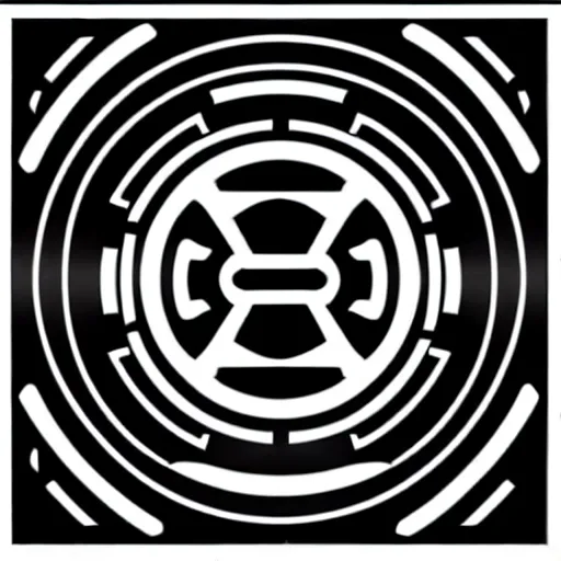 Image similar to black and white sci fi luxury themed svg vector art panel for cnc plasma, laser, stencil, unique art deco hole through circuit design