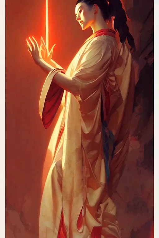 Image similar to temple, taoism, painting by greg rutkowski, j. c. leyendecker, artgerm