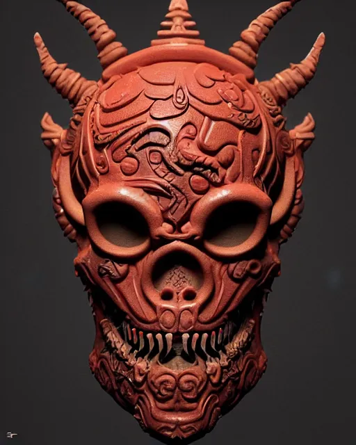 Image similar to 3 d ornate carved hellboy with tattoos profile portrait, sigma 5 0 0 mm f / 5. beautiful intricate highly detailed quetzalcoatl skull. bioluminescent, plasma, lava, ice, water, wind, creature, thunderstorm! artwork by tooth wu and wlop and beeple and greg rutkowski, 8 k trending on artstation