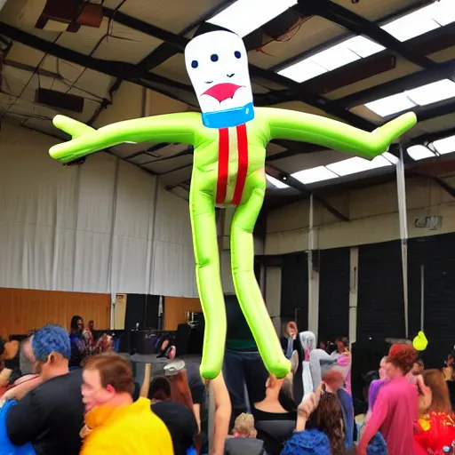 Prompt: Human Air Dancer, wacky waving inflatable arm flailing man, made of flesh