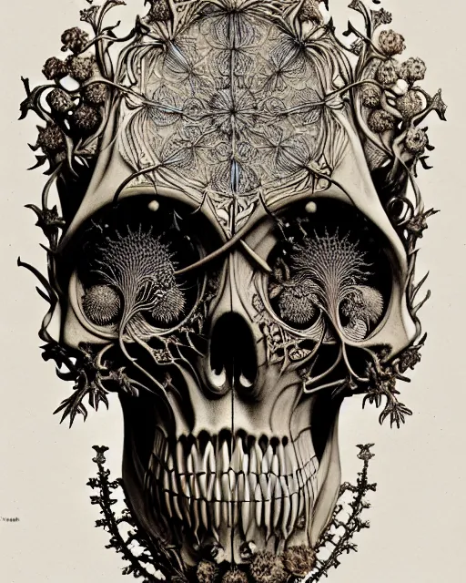 Image similar to art forms of nature by ernst haeckel, memento mori by arthur rackham, ornate antique porcelain beautiful skull mask, ultrasharp, photorealistic, hyperdetailed, octane render, polished, art nouveau, neo - gothic, gothic, intricate ornamental organic filigree, art nouveau botanicals, art forms of nature by ernst haeckel, horizontal symmetry, symbolist, visionary