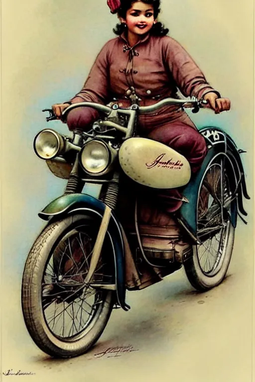 Prompt: (((((1950s indian motorcycle . muted colors.))))) by Jean-Baptiste Monge !!!!!!!!!!!!!!!!!!!!!!!!!!!