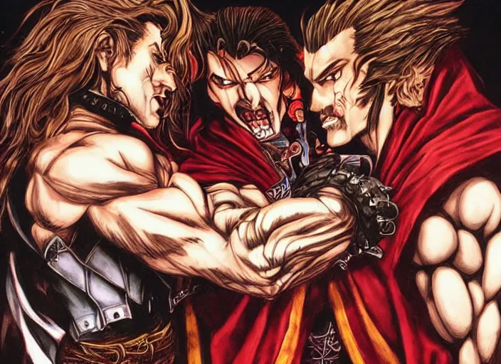 Prompt: castlevania richter and dracula arm wrestling by ayami kojima