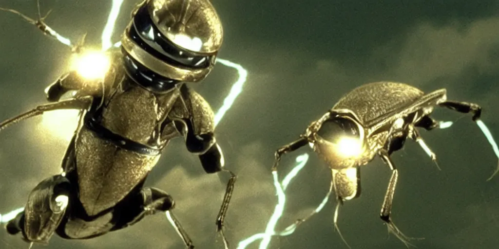 Prompt: lightning bug descendant 1 million in the future is a quadruped with big eyes. the bug wears a spacesuit, and explores the cosmos in a bug - shaped spaceship. science fiction blockbuster movie bugs save the planet or the love bug from saturn, starship troopers ( 1 9 9 7 ), up ( 2 0 0 9 )