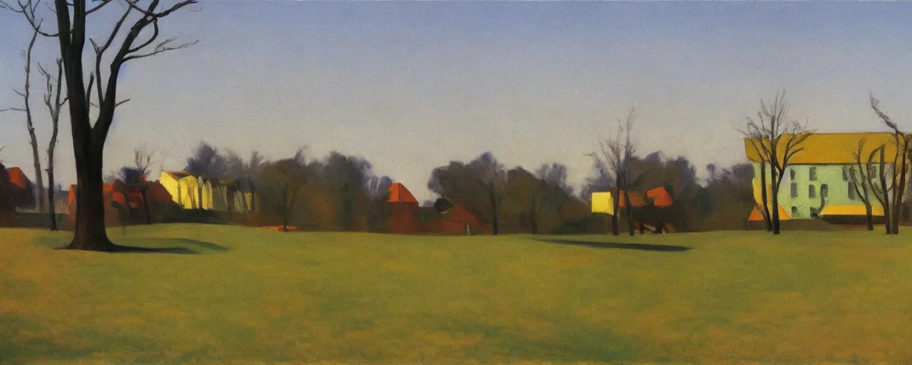 Prompt: an edward hopper style painting of a ( ( ( ( ( ( ( ( miskolc, a city in northeastern hungary ) ) ) ) ) ) ) ), spring, april of 1 9 4 8