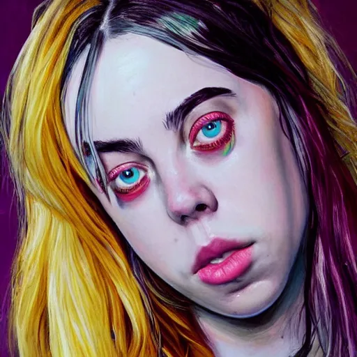 Prompt: Billie Eilish painted by Feng Zhu