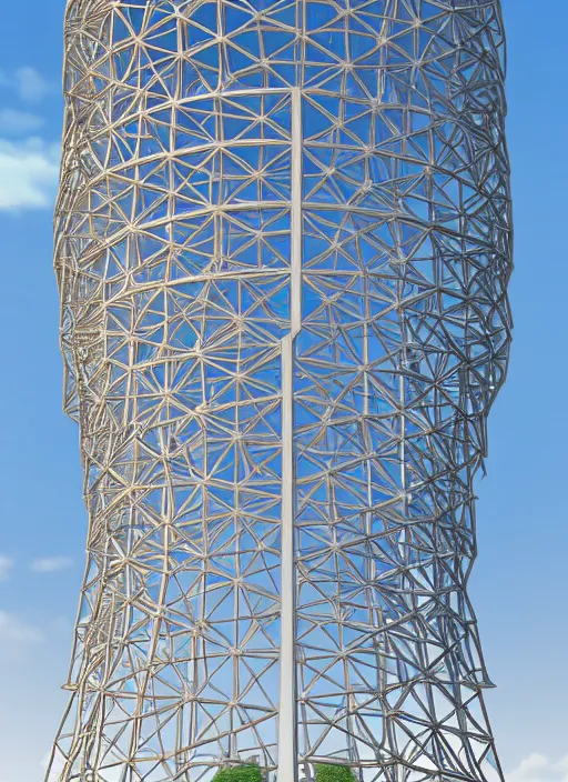 Image similar to highly detailed realistic architecture 3 d render of a stele shukhov tower standing in a city park, archdaily, made in unreal engine 4 octane render