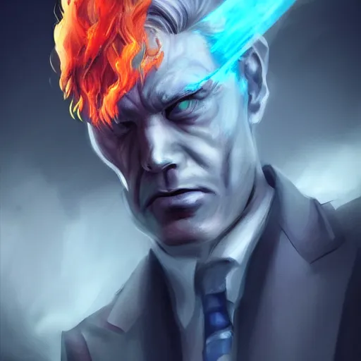 Image similar to demon, suit, fire hair, portrait, science fiction, d & d, concept art, matte, sharp focus, illustration, concept art,