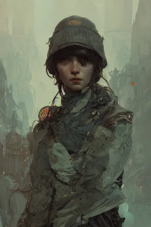 Image similar to A full portrait of a beautiful post apocalyptic Cyrillic explorer, intricate, elegant, highly detailed, digital painting, artstation, concept art, smooth, sharp focus, illustration, art by Krenz Cushart and Artem Demura and alphonse mucha