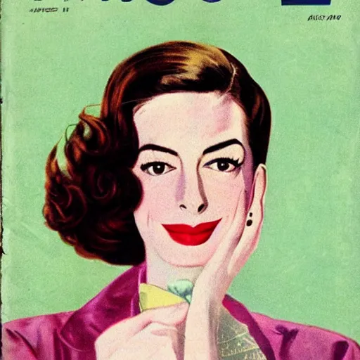 Image similar to “Anne Hathaway portrait, color vintage magazine illustration 1950”