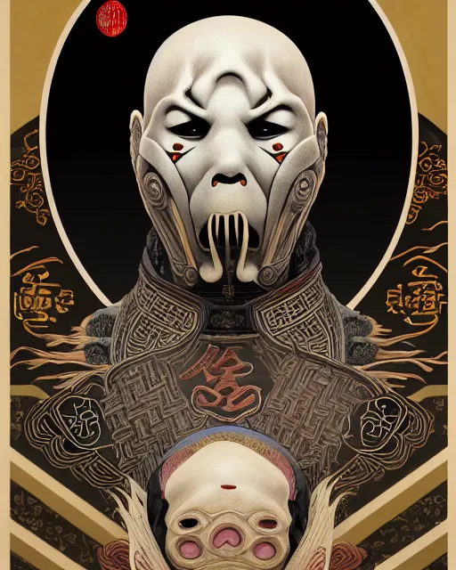 Image similar to portrait of slipknot band, bian lian, traditional chinese art, intricate, elegant, highly detailed, symmetry, digital painting, artstation, concept art, smooth, sharp focus, illustration, art by artgerm and greg rutkowski and alphonse mucha, 8 k