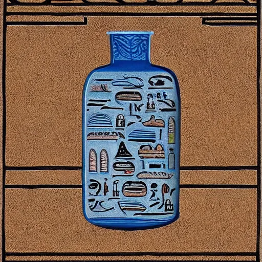 Image similar to A bottle of water slowly disappearing in Ancient Egypt, Digital art