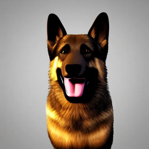 Image similar to 3 d model of a rainbow german shepherd, octane render, raytraced