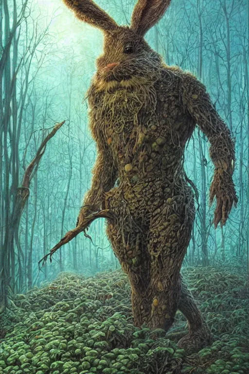 Prompt: a humanoid swamp bunny. art by tomasz alen kopera and glenn fabry.