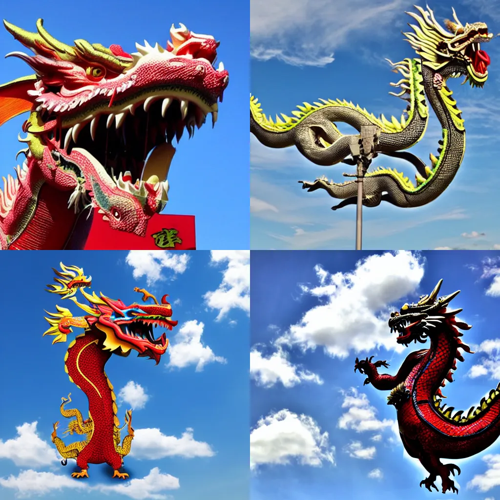 Prompt: Giant Chinese dragon in sky