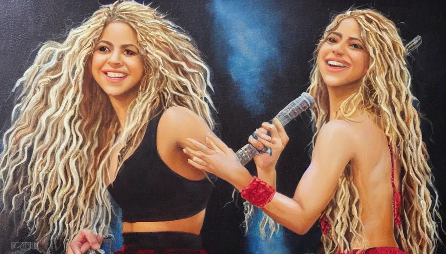 Prompt: oil painting of the singer shakira creating a husband