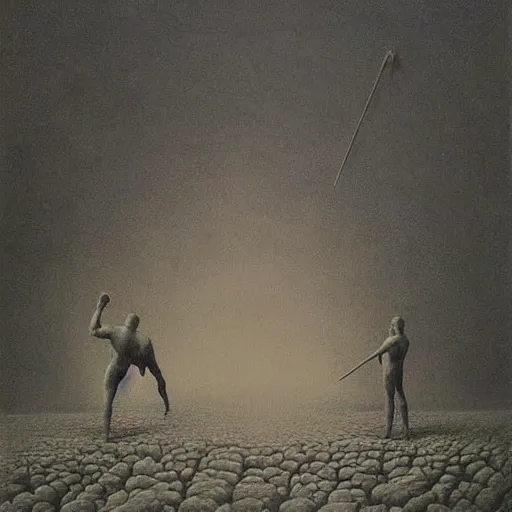 Prompt: joe rogan as a zdzisław beksinski painting, dark, epic