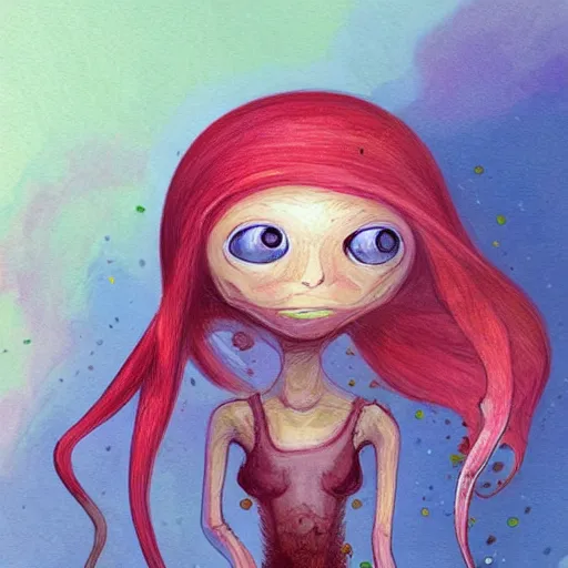 Image similar to a water wierd color girl squid, mixed human, by tony sandoval