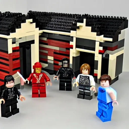 Prompt: a bloody muder scene recreated with legos