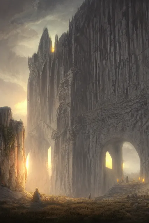 Image similar to Moria in the evening, detailed matte painting, cinematic, Alan Lee, Artstation