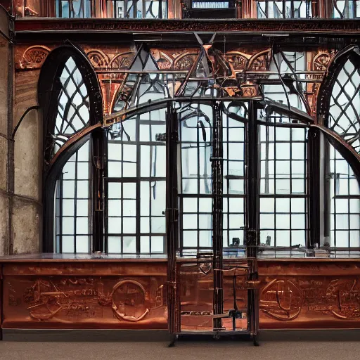 Prompt: a science laboratory made of copper and wrought iron by Johannes Lingelbach and Taddeo Gaddi