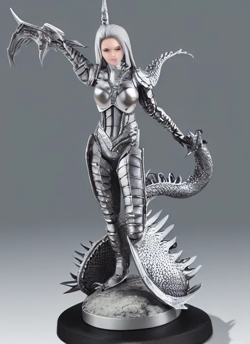 Image similar to 80mm, resin detailed model figure of a female wearing a silver dragon armor