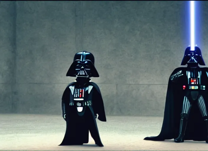 Image similar to film still of Darth Vader does success kid pose in the new Star Wars movie, 4k