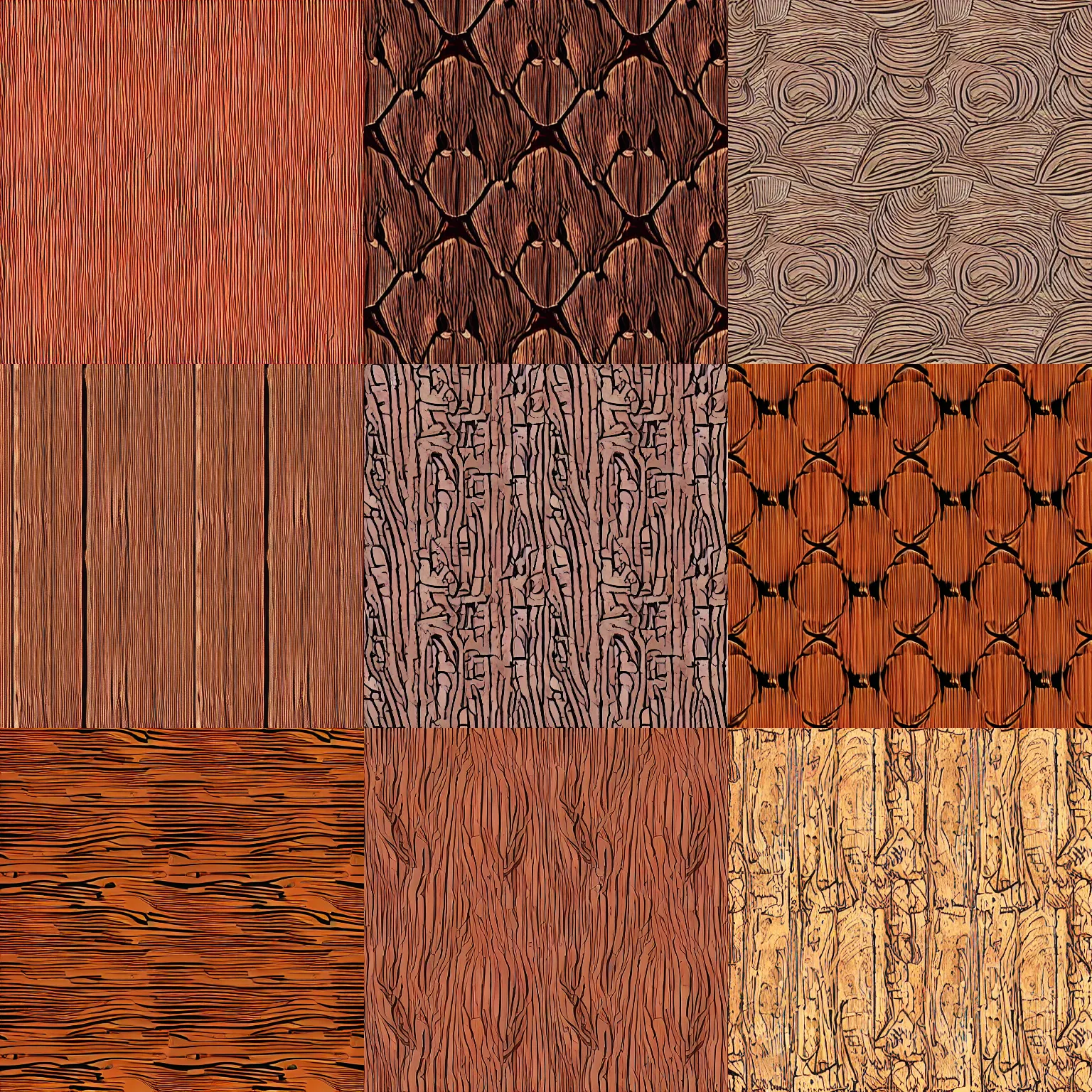 Prompt: seamless stylized cartoon wood bark texture 5 1 2 x 5 1 2