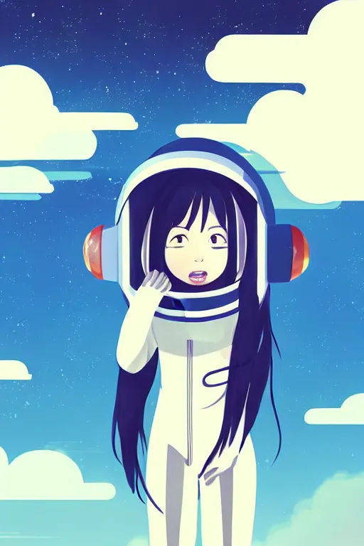 Image similar to portrait of a girl with astronaut helmets by 村 田 莲 尔, cloudy sky background lush landscape ln illustration concept art anime key visual trending 村 田 莲 尔