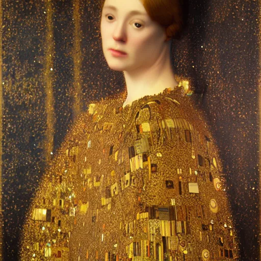 Image similar to 8k, octane render, realism, tonalism, renaissance, rococo, baroque, portrait of artist gustav klimt