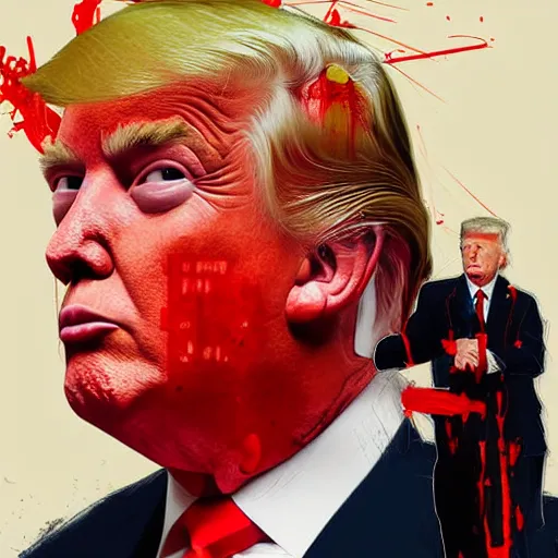 Image similar to portrait of FBI arresting Donald Trump, bloody, intricate, headshot, highly detailed, digital painting, concept art, sharp focus