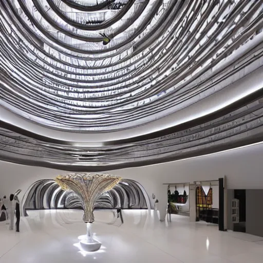 Image similar to extremely detailed ornate stunning beautiful elegant futuristic museum lobby interior by Zaha Hadid