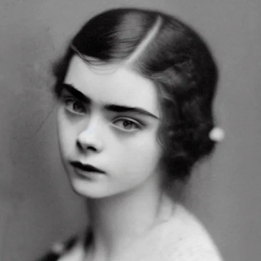 Image similar to headshot edwardian photograph of elle fanning, lily collins, barbara palvin, 1 9 2 0 s film actress, realistic face, 1 9 1 0 s, grainy, victorian, detailed, soft blur