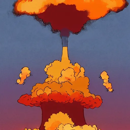 Image similar to a nuclear explosion In the style of Studio Ghibli