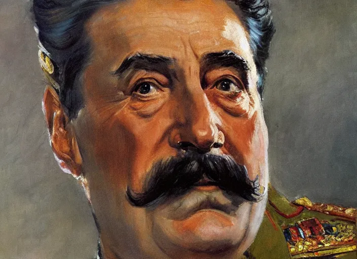 Prompt: a highly detailed beautiful portrait of stalin as a king, by gregory manchess, james gurney, james jean