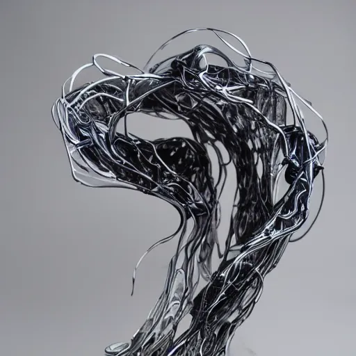 Image similar to liquid forms in metal abstract sculpture cyberpunk