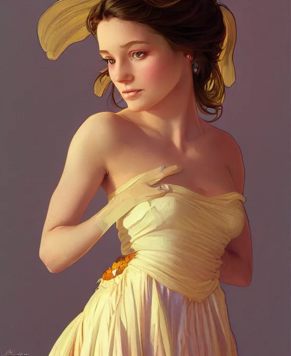 Prompt: teen girl in dress made of honey, realistic portrait, highly detailed, digital painting, artstation, concept art, smooth, sharp focus, illustration, cinematic lighting, art by artgerm and greg rutkowski and alphonse mucha and boris vallejo and frank frazetta