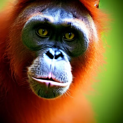 Prompt: a feline cat - orangutan - hybrid, animal photography, felidae, pet