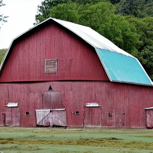 Prompt: a giant sea slug destroying a barn