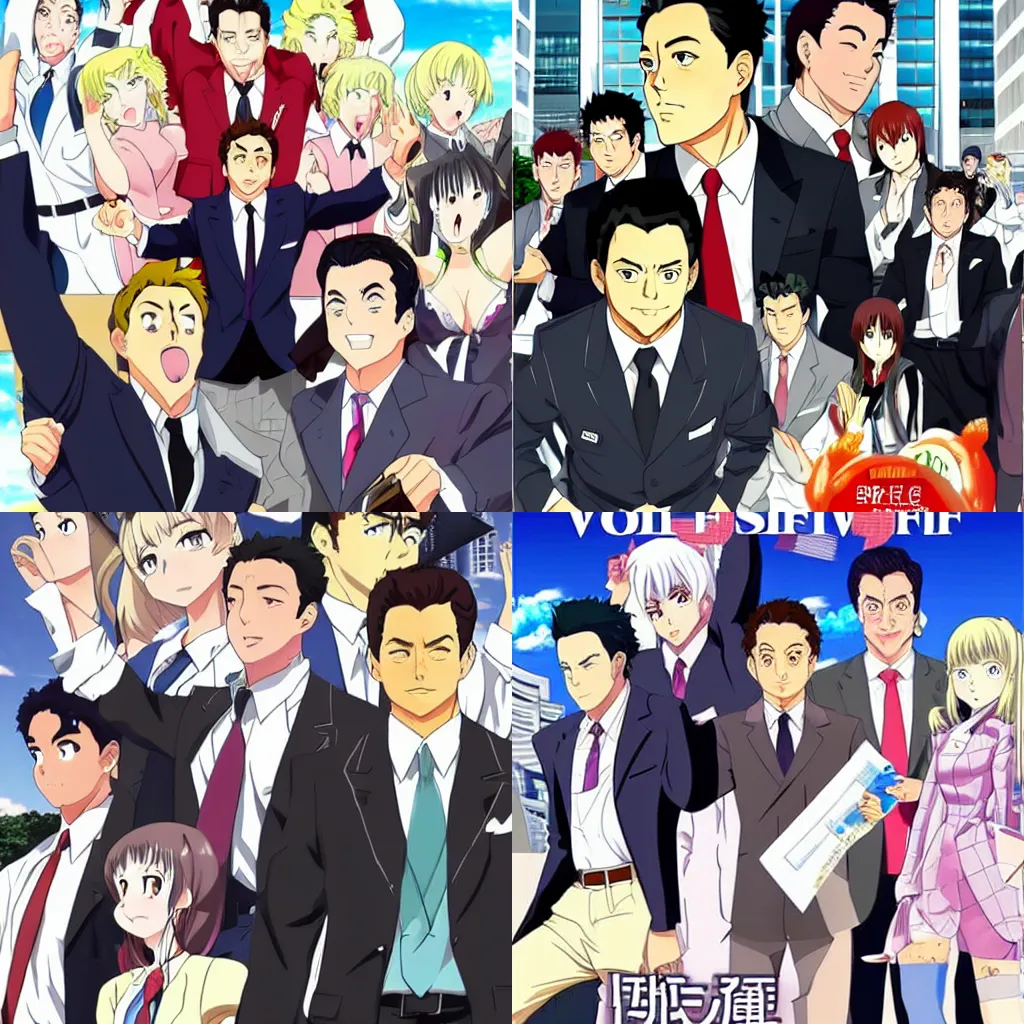 Prompt: anime about the wolf of wall street except jordan belfort is a real wolf, anime poster high quality