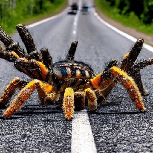 Image similar to real photo of a giant tarantula over the highway