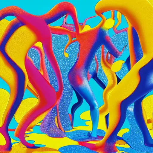 Prompt: liquid people dancing under the sea by lynda benglis, hyperrealistic, shadows, high detail, digital art